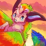  2014 ambiguous_gender avian bird blondefoxy blue_eyes canine colorful cute eyes_closed feral mammal rainbow wings 