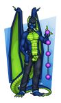 anthro barbs beads claws clothing collar dragon hair long_tongue longblueclaw looking_at_viewer male pants penis scalie solo tongue wings 
