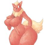  anthro big_breasts breasts chest_tuft eeveelution female flareon fur hands_on_breasts milf mother nintendo one_eye_closed parent plain_background pok&eacute;mon red_fur signirsol solo thick_thighs tuft video_games white_background wide_hips yellow_fur 