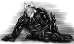 2014 abs anthro biceps black_body black_paws canine claw_marks crotch_tentacles drooling male mammal muscles pecs rubber rwolf saliva solo tentacle_tongue tentacles transformation wolf 