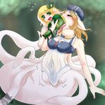  anthro blonde_hair blush bow clothing elf fangs female green_eyes hair humanoid licking momentomori oral_vore pointy_ears saliva soft_vore tentacles tongue tongue_out vore 
