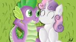  dragon duo equine female feral friendship_is_magic grass green_eyes horn jbond kissing lying male mammal my_little_pony scalie spike_(mlp) sweetie_belle_(mlp) unicorn 