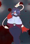  big_breasts big_butt black_hair blue_hair blue_skin bone breasts butt cleavage clothed clothing female hair long_hair looking_at_viewer red_eyes skullgirls smile solo squigly stitches undead video_games zombie 