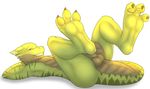  3dinoz anthro anus balls digitigrade erection foot_focus grin hindpaw legs_up lizard lying male mestiso on_back paws penis presenting reptile scalie solo toes 