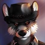  angry anthro bust_portrait canine close-up cowboy_hat fluffy fur grey_fur hat havoas male mammal marks portrait realistic red_eyes smile solo stripes thanshuhai white_fur wolf 