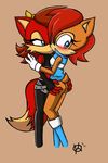  anthro blush canine chipmunk duo embrace female fiona_fox fox hybrid kayza1231 kissing lesbian mammal nervous rodent sally_acorn sega sonic_(series) squirrel 