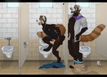  anal bathroom brown_fur clothed clothing couple cum cum_while_penetrated duo eyes_closed father fucked_silly fur gay glory_hole half-dressed incest male mammal orange_fur orgasm parent penetration precum red_panda ringed_tail samsquanch side_view son standing tongue tongue_out white_fur 