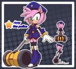 2014 amy_rose anthro boots breasts clothed clothing english_text female fur gloves green_eyes hair hammer hat hedgehog looking_at_viewer mammal nancher pink_fur pink_hair police_hat police_uniform riding ring sega solo sonic_(series) standing text tools uniform 
