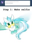  2014 ambiguous_gender ask_blog asphagnum blue_hair claws dragon feathers fur green_eyes hair happy looking_at_viewer mammal patch_(character) text tumblr white_fur wings 