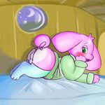  2014 arm_support backsack balls bed big_butt big_ears blush butt cave_story floppy_ears fur girly half-closed_eyes hand_on_chin inside lagomorph leaning_on_elbow legwear looking_back lying male mammal mimiga moon night on_bed on_front perineum pink_fur rabbit rairai short_tail side_view smile solo stockings sweater thigh_highs video_games 