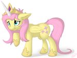  2014 blue_eyes crown cutie_mark equine feathers female feral fluttershy_(mlp) friendship_is_magic fur hair hi_res hooves horn long_hair mammal my_little_pony pink_hair plain_background skipsy smile solo standing unicorn white_background winged_unicorn wings yellow_feathers yellow_fur 