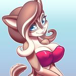  2014 anthro big_breasts big_lips blue_eyes breasts chipmunk cleavage clothed clothing cute female hair long_hair looking_at_viewer mammal nipple_bulge nitro rodent smile solo 