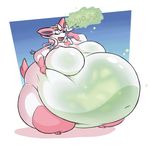  anthro belly big_belly big_breasts bow breasts burping digestion eeveelution english_text eyes_closed female nintendo pok&eacute;mon sylveon text video_games vore 