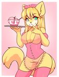  2014 anthro blonde_hair breasts cherry clothed clothing feline female food hair ice_cream long_hair mammal nipples pussy skimpy solo translucent zyira 
