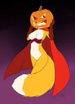  2014 anthro big_breasts breasts brown_fur canine cape clothed clothing corset female fluffy_tail fox fur hair halloween holidays looking_at_viewer mammal nude orange_fur pumpkin skimpy smile solo starfighter white_fur 