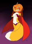  2014 anthro big_breasts breasts brown_fur canine cape clothed clothing corset female fluffy_tail fox fur hair halloween holidays looking_at_viewer mammal orange_fur pumpkin skimpy smile solo starfighter white_fur 