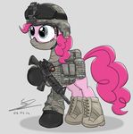 2014 blue_eyes boots camo clothed clothing earth_pony equestrian_marine equine eyewear female feral friendship_is_magic goggles gun hair helmet horse mammal military my_little_pony pink_hair pinkie_pie_(mlp) plain_background pony ranged_weapon rifle scope solo weapon 