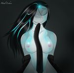  anthro black_hair bound breasts cum eyes_closed female fish hair hi_res highlights howl_echoes marine markings nipples shark smile solo tentacles thigh_sex 