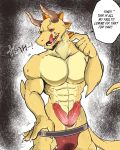  animal_genitalia animal_penis anthro clothing dialogue dragon drakonika123 english_text erection hemipenes jockstrap kemono male mammal multi_penis muscular muscular_male penis scalie solo text underwear undressing 