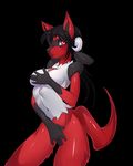  abs alternate_color anthro anthrofied black_hair blush breasts canine covering dinnick_a&#039;nnova female hair horn krells long_hair looking_at_viewer lucario mammal nintendo nude plain_background pok&eacute;mon red_eyes solo video_games 