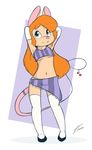  blonde_hair blue_eyes breasts cherry chip_&#039;n_dale_rescue_rangers clothing crop_top disney female gadget_hackwrench hair legwear mammal midriff mouse navel orange_hair pink_nose rodent skirt solo stockings thong under_boob underswag 