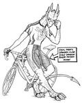  anthro bicycle claws dragon helvetica_(artist) horn looking_at_viewer male scalie sobe solo spandex 