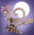  2014 anthro breasts broom butt cat clothed clothing digital_media_(artwork) exposed_breasts feline female gloves hair lacing legwear mammal moon no_underwear on_top one_eye_closed outside pussy pussy_juice skimpy sky solo star starry_sky straddling striped_legwear toeless_socks wet_pussy zyira 