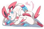  &lt;3 ambiguous_gender blush cute eeveelution feral japanese_text nintendo pok&eacute;mon saya26 simple_background smile solo spread_legs spreading sylveon text translated video_games 