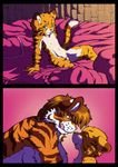 age_difference anthro bed big_breasts breasts cat claws comic cub dktorzi duo feline female fur hair inside larger_female licking licking_lips male mammal nipples nude penis size_difference smaller_male smile straight tiger tongue tongue_out young 