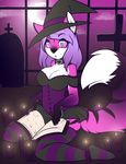  2014 anthro black_nose book breasts candle canine clothed clothing collar female fire fox hair halloween holidays long_hair looking_at_viewer magic_user mammal moon selene_(boha) solo witch zyira 