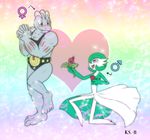  &lt;3 2011 anthro belt blush bubble clothed clothing couple duo eye_contact female flower gardevoir girly green_hair grey_body hair hair_over_eye holding_flower humanoid kitsunequeen machoke male muscles muscular_female nintendo open_mouth plant pok&eacute;mon romantic rose sparkles straight video_games white_body 