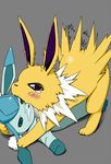  ambiguous_gender blush doll drooling eeveelution feral glaceon jolteon koorinezumi nintendo plushie pok&eacute;mon saliva tears video_games 