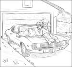  &lt;3 anthro arty_stu black_and_white camaro canine car chevrolet couple cuddling cute dog duo fluffy_tail garage garden hand_holding lovers male mammal monochrome sketch spiling 