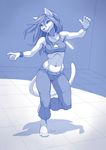  2014 4_toes anthro barefoot cat clothed clothing digital_media_(artwork) feline female hair long_hair mammal midriff monochrome navel skimpy solo toes wolfy-nail 