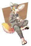  anthro army aseethe blue_eyes brown_fur camo canine fennec fox fur korval looking_at_viewer male mammal military solo uniform united_states_of_america white_fur 
