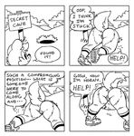  anthro ass_up asswolf big_butt butt canine comic female mammal nude oriole_(artist) pussy pussy_juice solo stuck text wolf 