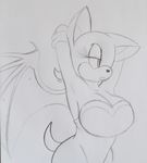  anthro bat big_breasts black_and_white breasts cleavage clothed clothing female fur hands_behind_head mammal monochrome plain_background rouge_the_bat sega sketch solo sonic_(series) video_games wings 