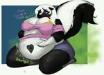  &lt;3 abstract_background anthro big_belly big_breasts breasts burping english_text fart female fur gassy hair mammal navel obese overweight purple_eyes skunk skunk_spray sonier103 text 