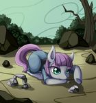  2014 all_fours clothing earth_pony equine female feral friendship_is_magic fur grasspainter grey_fur hair horse mammal maud_pie_(mlp) my_little_pony outside playing pony purple_hair rock simple_background solo tree 