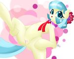  2014 abstract_background blue_eyes blue_hair blush coco_pommel_(mlp) earth_pony equine eyelashes female feral friendship_is_magic hair horse mammal my_little_pony pony presenting pussy ricocake solo two_tone_hair 