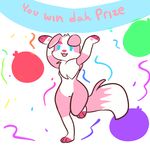  &lt;3 anonymous_artist anthro balloon blue_eyes breasts canine chest_tuft confetti cute dog english_text felicity_fluff female fur gloves_(marking) mammal markings nude open_mouth pink_body pink_fur pink_nose smile solo standing_on_one_foot streamer text tuft white_belly white_fur wide_hips 