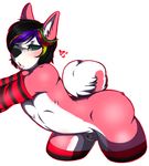 &lt;3 anthro arm_warmers blue_eyes blush butt canine clothing dericreations dog fur girly highlights husky inner_ear_fluff klace legwear male mammal open_mouth pink_fur plain_background poking_out presenting raised_tail sheath solo stockings striped_armwear white_background white_fur 