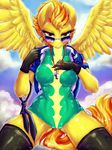  2014 absurd_res anthro anthrofied clothing cloud dimwitdog equine eyelashes eyewear female friendship_is_magic fur gloves hair hi_res legwear looking_at_viewer mammal my_little_pony necktie outside pegasus skinsuit solo spitfire_(mlp) sunglasses thigh_highs whistle wings wonderbolts_(mlp) yellow_fur 