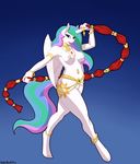  2014 anthro anthrofied blush bracelet breasts cutie_mark dancing equine female friendship_is_magic gem gold harem_outfit hobbsmeerkat horn jewelry looking_at_viewer mammal my_little_pony necklace nipples nude piercing princess_celestia_(mlp) purple_eyes pussy solo winged_unicorn wings 