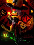  &lt;3 anthro bat breasts cleavage clothed clothing female fire green_eyes halloween hat holidays looking_at_viewer mammal pumpkin rouge_the_bat sega solo sonic_(series) wings witch_hat 