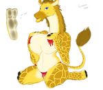  anthro blue_eyes breasts chubby english_text female foot_focus giraffe heartman98 hindpaw mammal open_mouth paws plain_background text white_background 