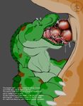  2007 ambiguous_gender animal_genitalia armorine bent_over big_dom_small_sub bulge canine_penis claws cum duo english_text fellatio horn knot male oral penis plain_background precum saliva scalie sex size_difference teeth text tight_fit tongue 