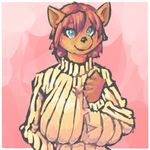  anthro big_breasts black_nose blue_eyes breasts clothing female fur hair huge_breasts looking_at_viewer nintendo pok&eacute;mon red_fur red_hair signirsol solo sweater tight_clothing video_games vulpix 