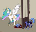  anus bdsm blood bondage bound coracleboat death decapitation duo execution female feral friendship_is_magic gore grotesque_death guillotine insult_to_injury killing my_little_pony peeing princess_celestia_(mlp) princess_luna_(mlp) pussy torture urine watersports 
