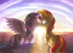  2014 blush cutie_mark duo equestria_girls equine eyes_closed female feral friendship_is_magic fshydale fur hair horn kissing lesbian mammal my_little_pony outside purple_fur sunset_shimmer_(eg) twilight_sparkle_(mlp) two_tone_hair water winged_unicorn wings 